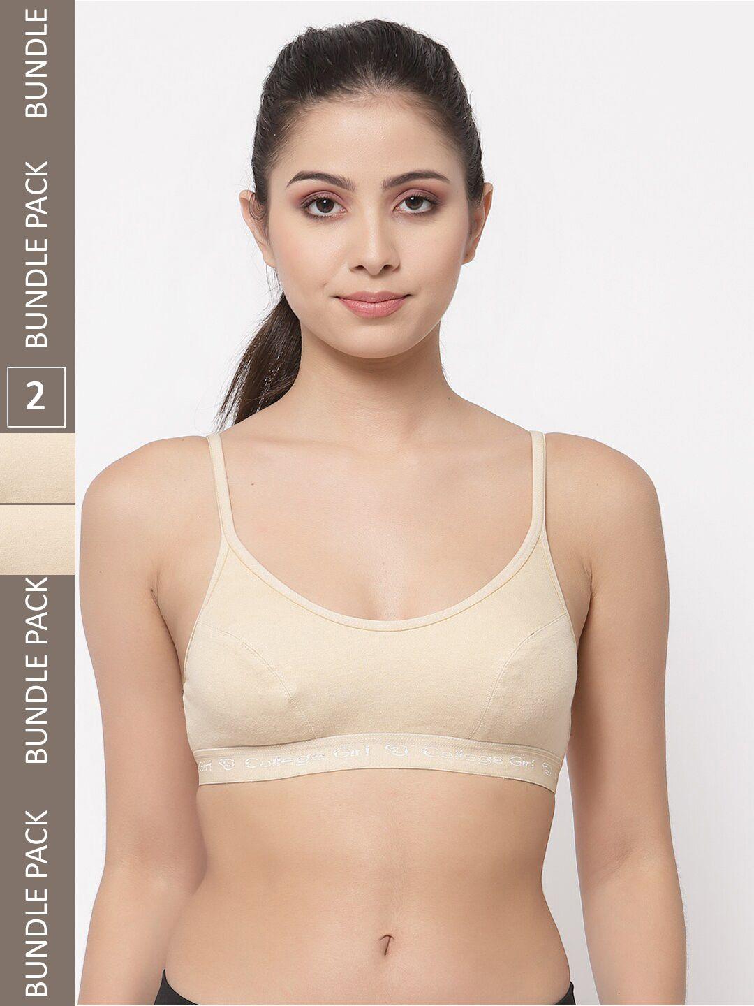 college girl pack of 2 non-padded non-wired all day comfort cotton workout bra