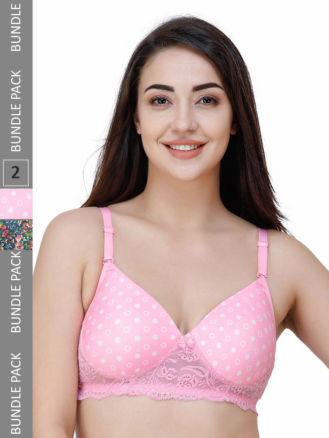 college girl pack of 2 printed full coverage padded t-shirt bra with all day comfort