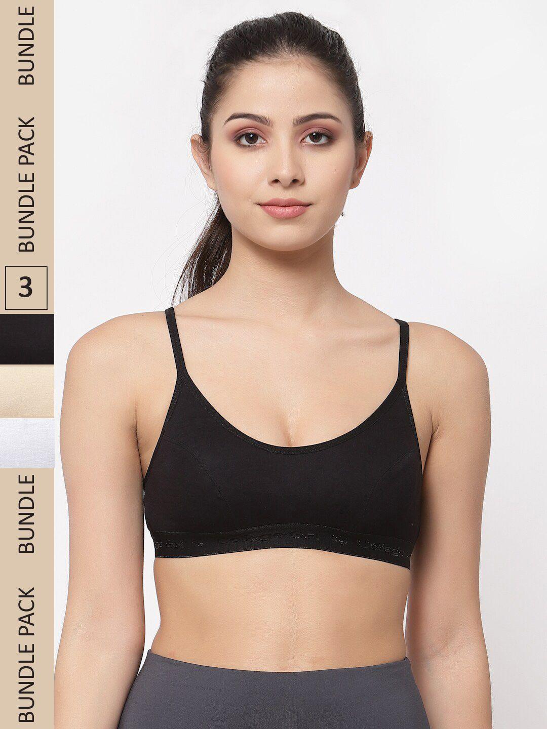 college girl pack of 3 non-padded non-wired all day comfort cottton sports bra