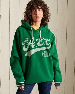 collegiate hoodie with typographic print