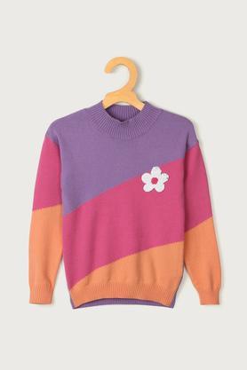 color block acrylic round neck girls sweater - multi