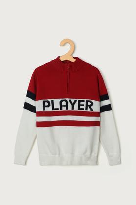 color block acrylic turtle neck boys sweater - red