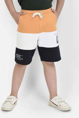 color block cotton blend regular fit boys shorts - mustard