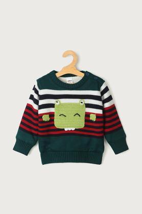 color block cotton crew neck infant boys sweater - multi