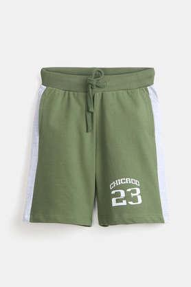 color block cotton regular fit boys shorts - olive