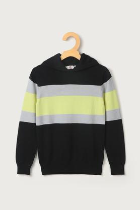 color block cotton regular fit boys sweater - black