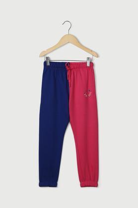 color block cotton regular fit girls track pants - royal blue