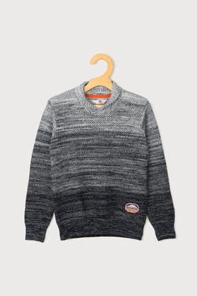 color block cotton round neck boys sweater - grey