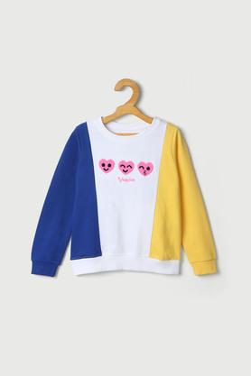 color block cotton round neck girls sweatshirt - multi