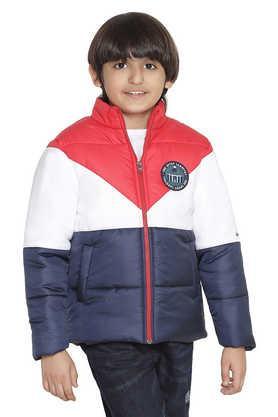 color block polyester henley boys puff jacket - multi