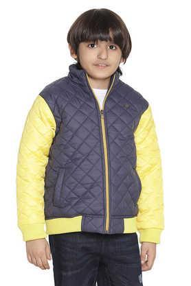 color block polyester henley boys puff jacket - multi