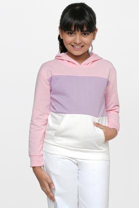 color block polyester high neck girls sweatshirt - multi