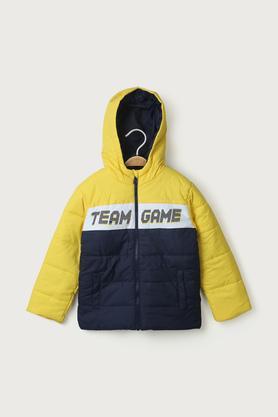 color block polyester hood boys jacket - yellow
