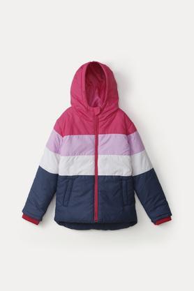 color block polyester hood girls jacket - multi