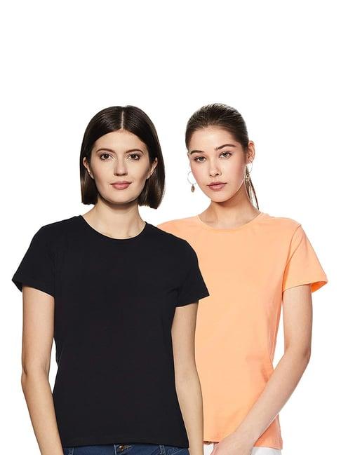 color capital black & peach regular fit t-shirt (pack of 2)