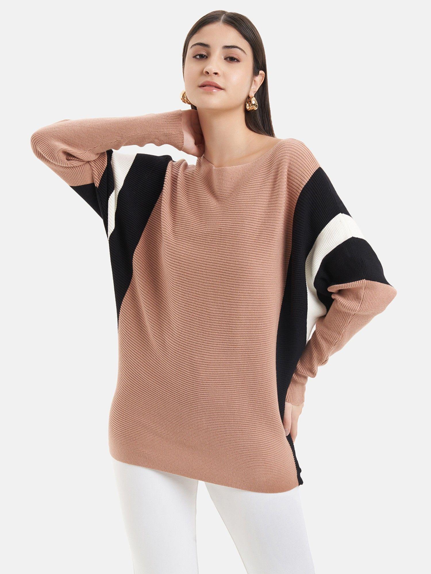 color block batwing pullover