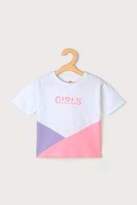 color block blended fabric round neck girls top - multi