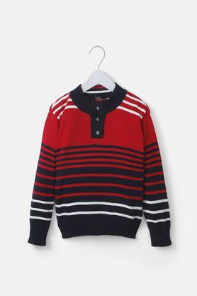 color block cotton henley boys pullover - red