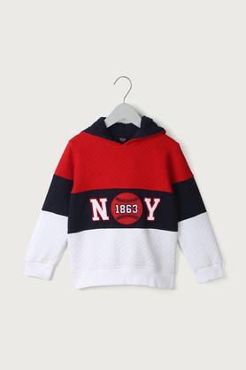 color block cotton hood boys sweatshirt - red