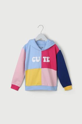 color block cotton hood girls sweatshirt - multi
