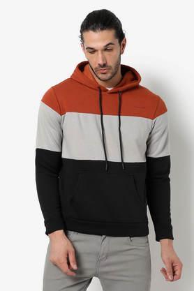 color block cotton hooded men's sweatshirt - tan