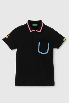 color block cotton polo boys t-shirt - black
