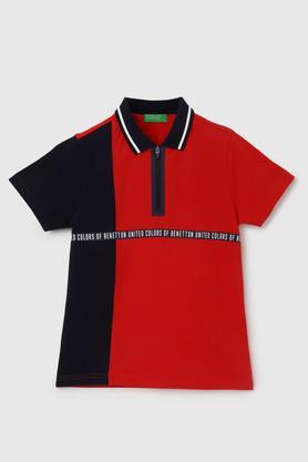 color block cotton polo boys t-shirt - red
