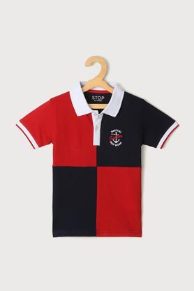 color block cotton polo boys t-shirt - red