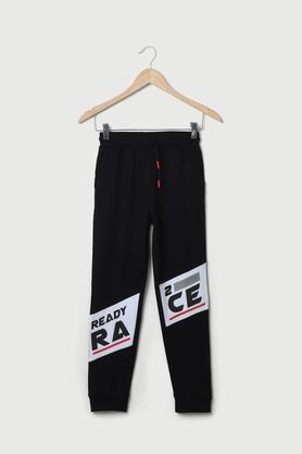 color block cotton regular fit boys track pants - black