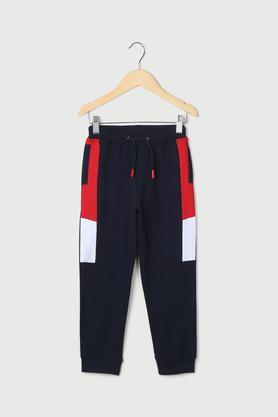 color block cotton regular fit boys track pants - navy
