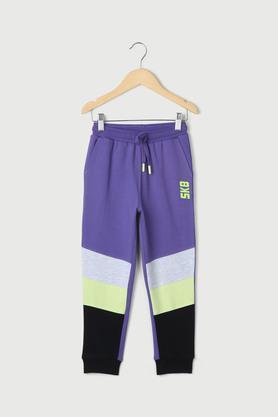 color block cotton regular fit boys track pants - purple