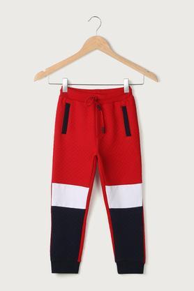 color block cotton regular fit boys track pants - red