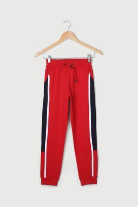 color block cotton regular fit boys track pants - red