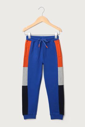 color block cotton regular fit boys track pants - royal blue