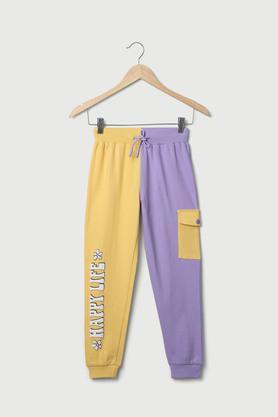 color block cotton regular fit girls track pants - yellow