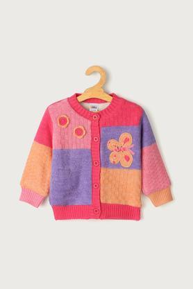 color block cotton regular fit infant girls sweater - multi