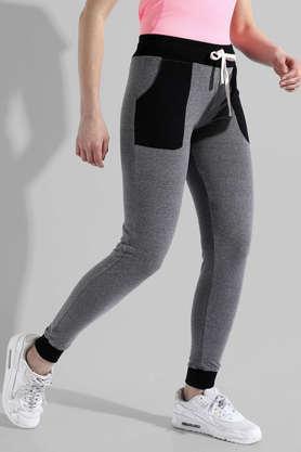 color block cotton regular fit women's pants - grey