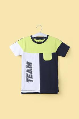 color block cotton round neck boy's t-shirt - green