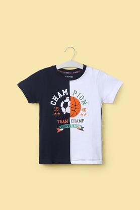 color block cotton round neck boy's t-shirt - navy