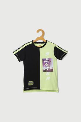 color block cotton round neck boys t-shirt - lime green