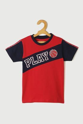 color block cotton round neck boys t-shirt - red