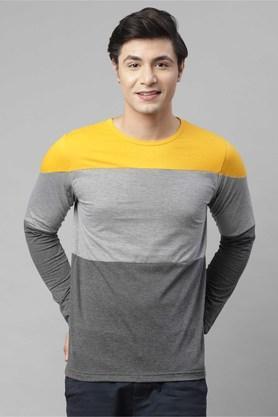 color block cotton slim fit men's t-shirt - multi