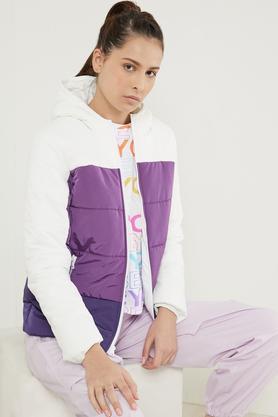 color block hooded polyester women's casual wear jacket - lilac