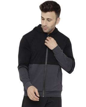 color-block hoodie with zip-front