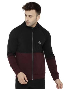 color-block hoodie with zip-front