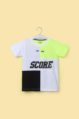 color block poly cotton collar neck boy's t-shirt - green