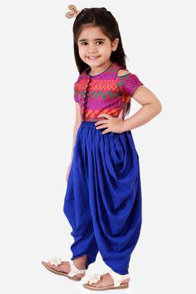 color block polyester full length girls top & dhoti pant set - multi