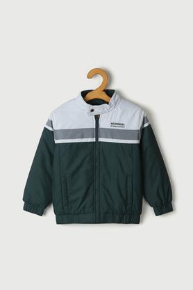 color block polyester hood boys jacket - green