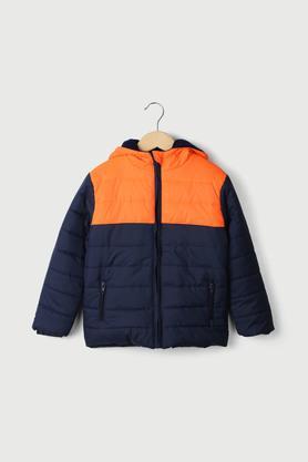 color block polyester hood boys jacket - navy
