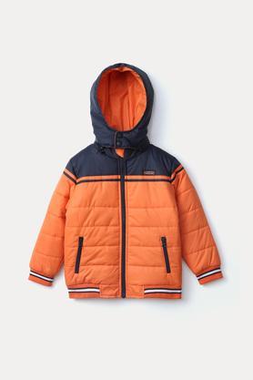 color block polyester hood boys jacket - orange
